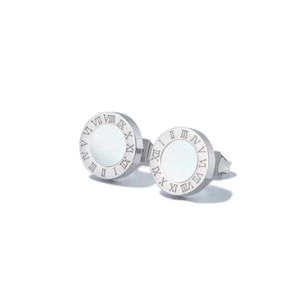 Elegant Silver Roman Numeral Stud Earrings